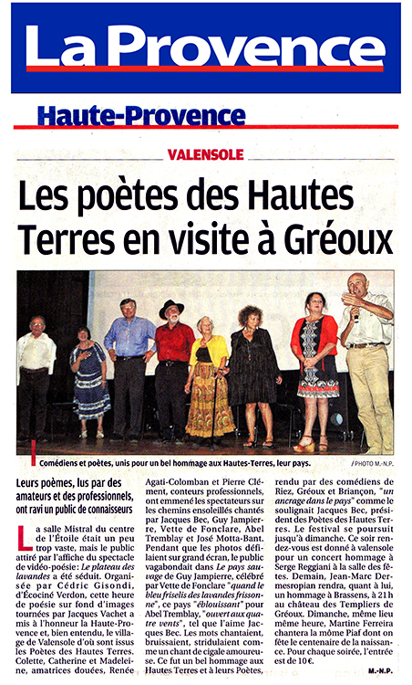 La Provence article Poetes des Hautes Terres
