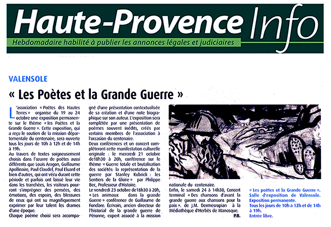 La Provence article Poetes des Hautes Terres